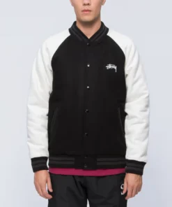 Stussy Signature Logo Two Tone Wool And Leather Varsity Jacket (6)