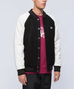 Stussy Signature Logo Two Tone Wool And Leather Varsity Jacket (7)