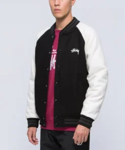 Stussy Signature Logo Two Tone Wool And Leather Varsity Jacket (8)