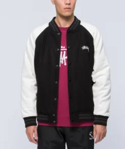 Stussy Signature Logo Two Tone Wool And Leather Varsity Jacket (9)