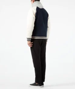 Stussy World Tour Navy Wool and Leather Varsity Jacket (2)