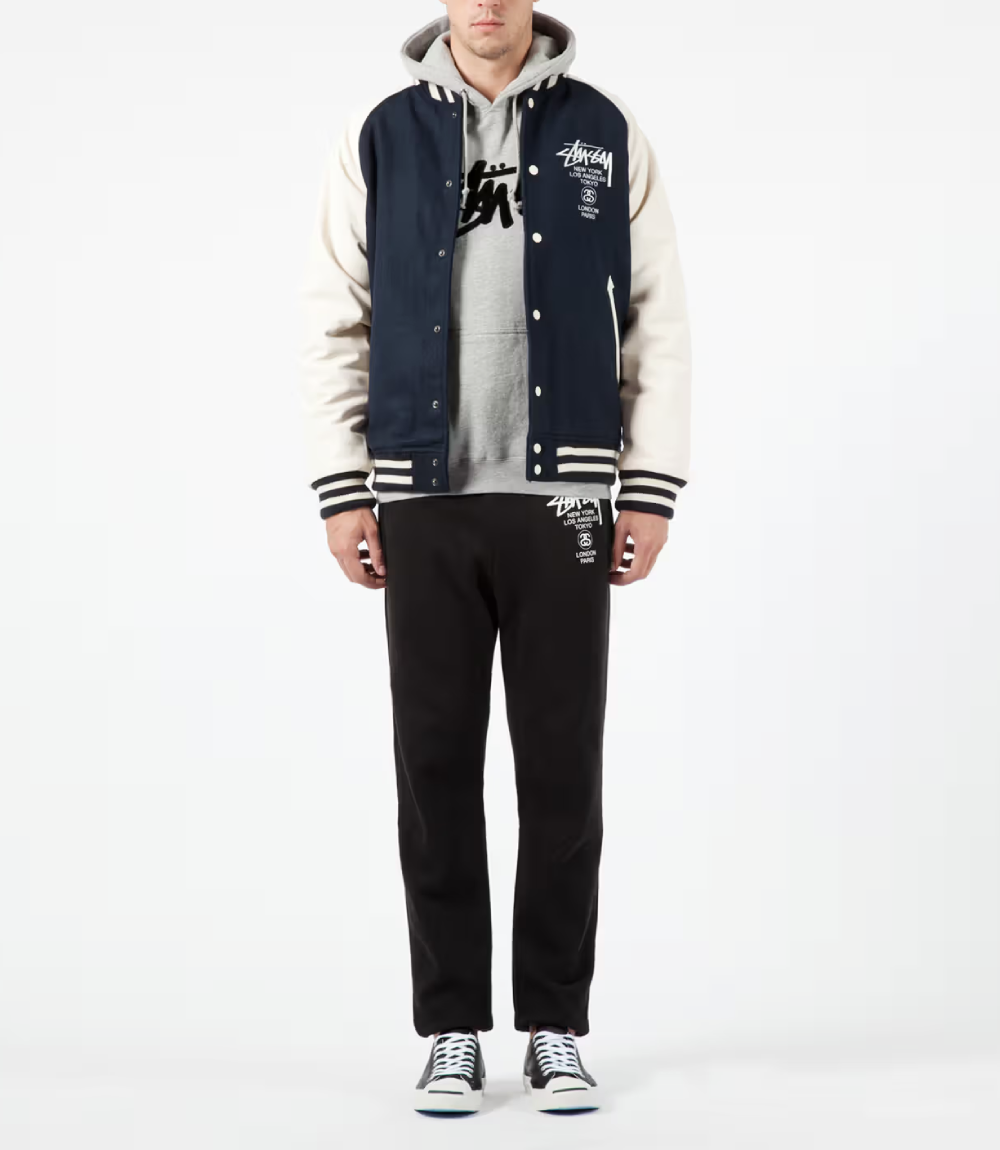 【stussy】WORLDTOUR VARSITY JACKET XL 25周年 stussy】WORLDTOUR VARSITY JACKET XL 25周年