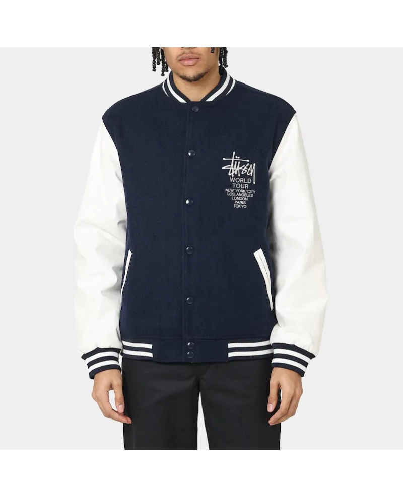 Stussy World Tour Varsity Jacket Navy & White Varsity Jacket (2)
