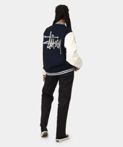 Stussy World Tour Varsity Jacket Navy & White Varsity Jacket back full view