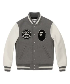 Stussy x A Bathing Ape BAPE Wool Varsity Jacket For Men and Women (1)