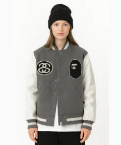 Stussy x A Bathing Ape BAPE Wool Varsity Jacket For Men and Women (6)