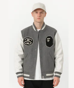 Stussy x A Bathing Ape BAPE Wool Varsity Jacket For Men and Women (7)