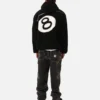 stussy 8 ball hooded black sherpa jacket reversible for men full back side view