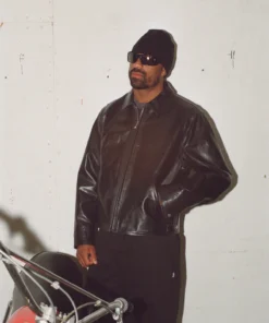stussy black leather garage jacketfor men spring collction 25