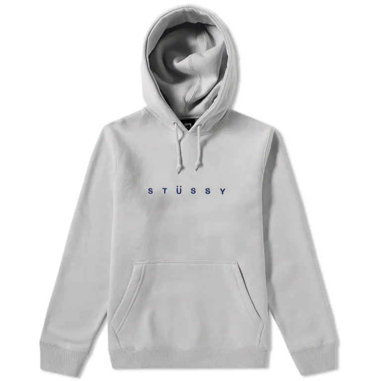 stussy helvetica spread applique hoody fog