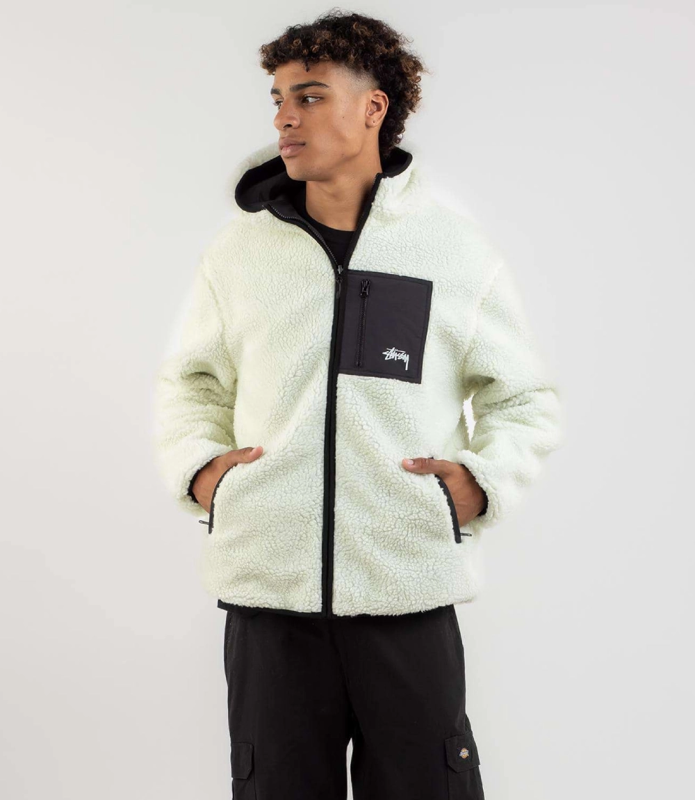 Stussy Reversible Sherpa Hoodie Jacket – Cream & Black