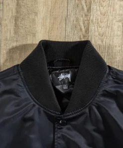 stussy surfman stadium jacket black nylon varsity bomber (1)