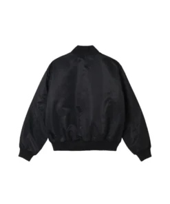 stussy surfman stadium jacket black nylon varsity bomber