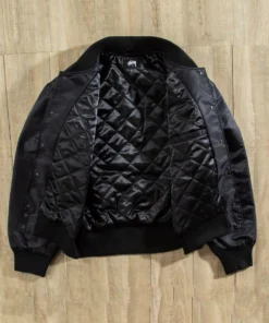 stussy surfman stadium jacket black nylon varsity bomber (5)