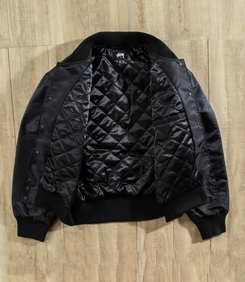 Stussy Surfman Stadium Jacket Black – Nylon Varsity Bomber