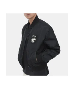 stussy surfman stadium jacket black nylon varsity bomber (6)