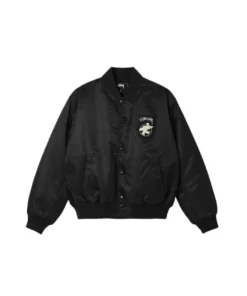stussy surfman stadium jacket black nylon varsity bomber (9)