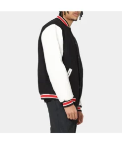 stussy world tour varsity jacket navy and white varsity jacket right side view