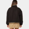 women wear a stussy reversible box fit sherpa jacket back black side
