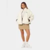 women wear a stussy reversible box fit sherpa jacket full view