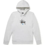 Stussy Logo Embroidered Grey Cotton Jersey Hoodie
