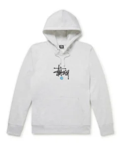 Stussy Logo Embroidered Grey Cotton Jersey Hoodie (2)