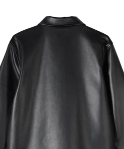 Stüssy PU Leather Finish Coach Black Jacket back closeup