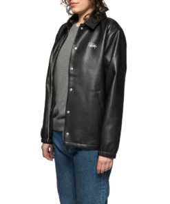 Stüssy PU Leather Finish Coach Black Jacket foe women