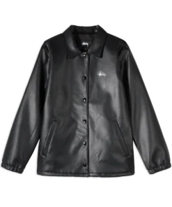 Stüssy PU Leather Finish Coach Black Jacket front