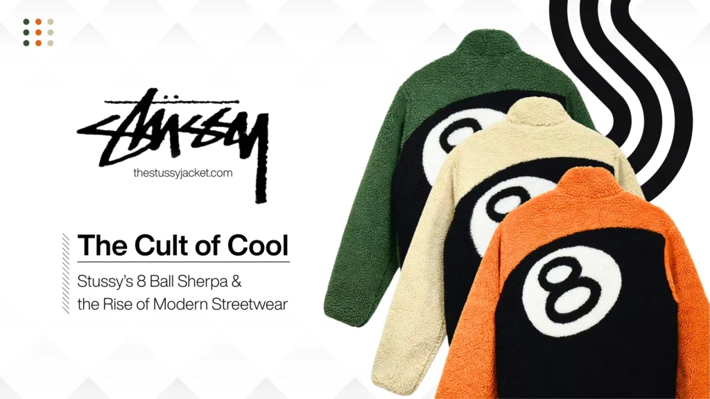 Stussy 8 Ball Sherpa Jackets - Green, Cream & Orange - Modern Streetwear Icon