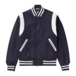 Letterman Style Navy and White Varsity Bomber Jacket - Stussy Basic