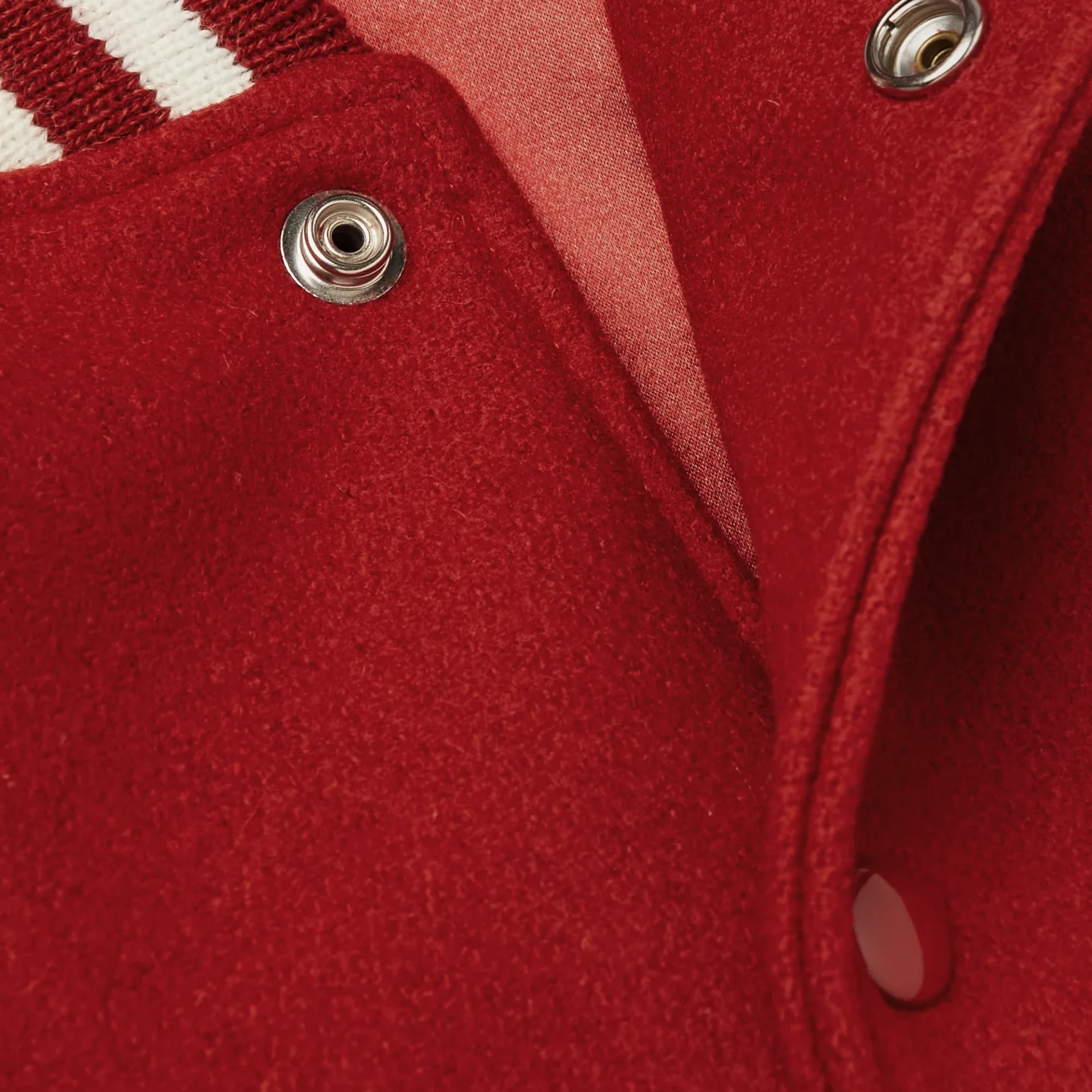 retro red and white wool leather varsity close up
