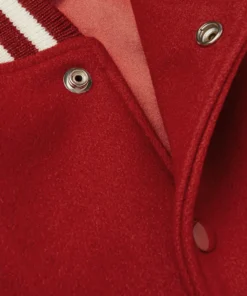 retro red and white wool leather varsity close up