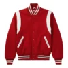 retro red and white wool leather varsity jacket front
