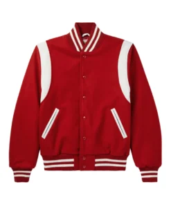 retro red and white wool leather varsity jacket front