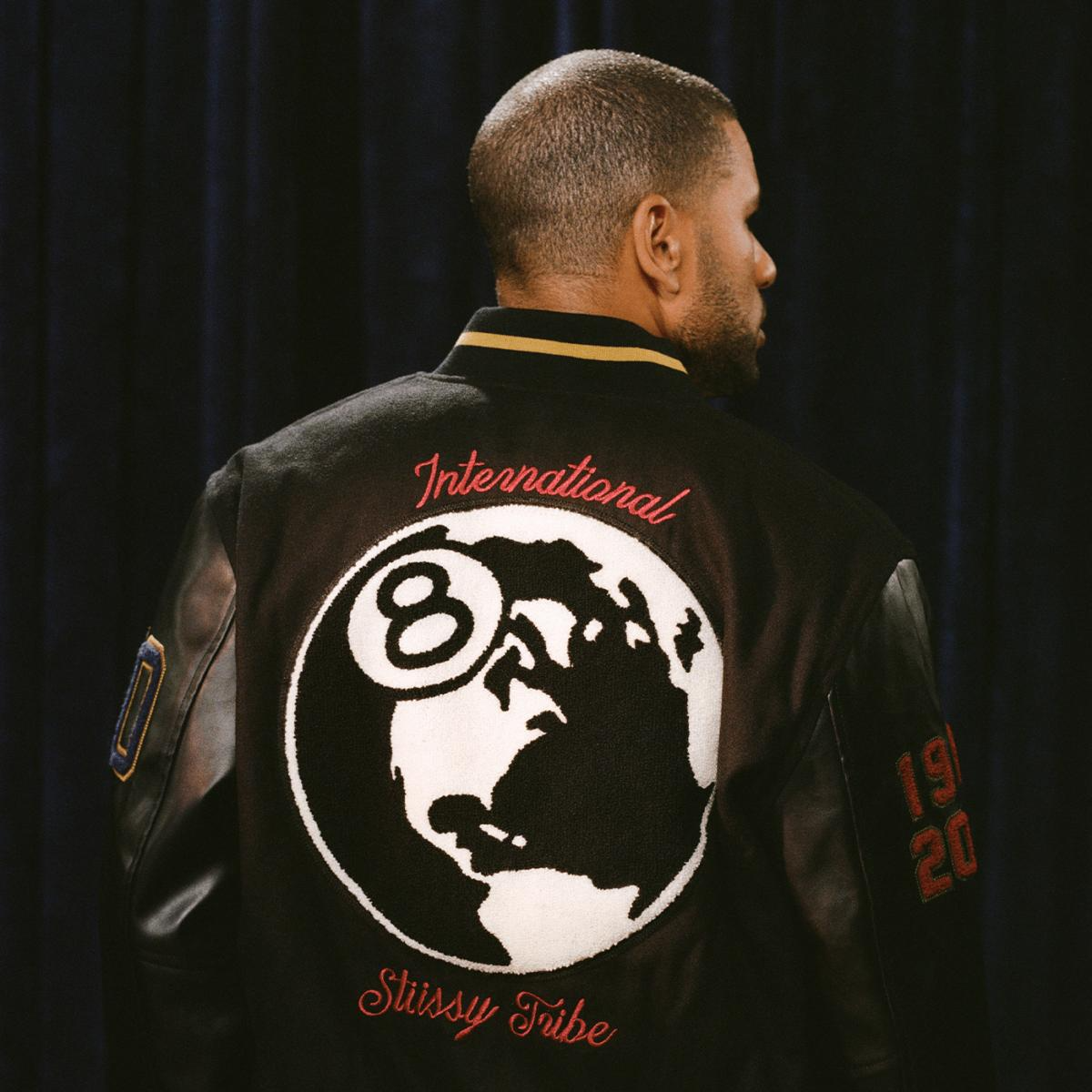 stussy 40th anniversary ist 8 ball varsity jacket men back side