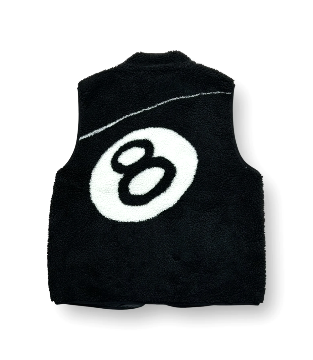 stussy 8 ball black reversible sherpa fleece vest (1)