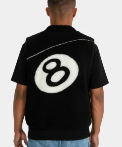 stussy 8 ball black reversible sherpa fleece vest