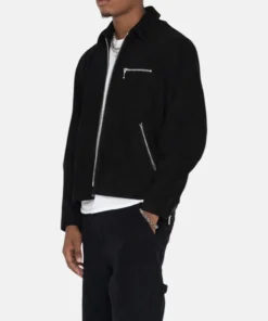 stussy 8 ball suede black jacket model side view