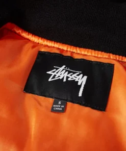 stussy black flight bomber iconic satin jacket (2)