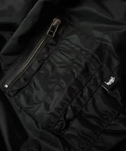 stussy black flight bomber iconic satin jacket (3)
