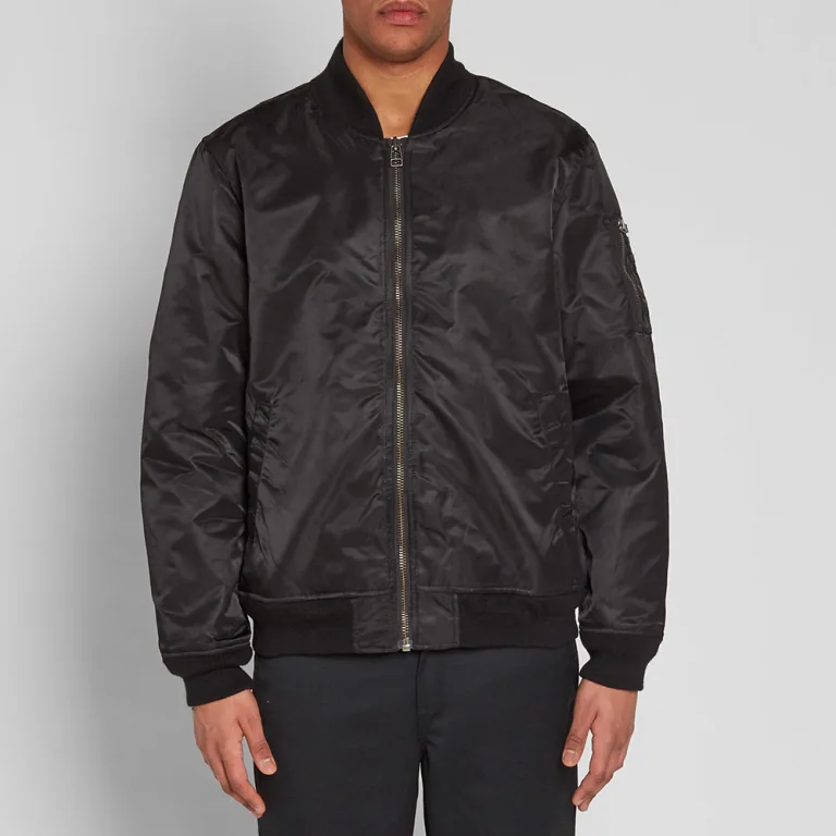 stussy black flight bomber iconic satin jacket (5)