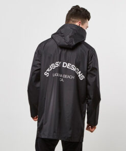 stussy black hooded long coach jacket (9)