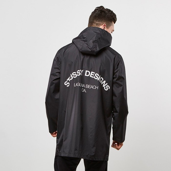 stussy black hooded long coach jacket (9)