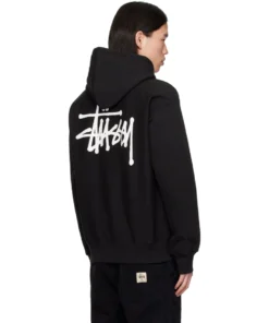 stussy black oversized basic dual stussy logo hoodie black