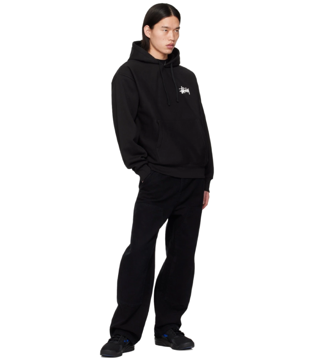stussy black oversized basic dual stussy logo hoodie front