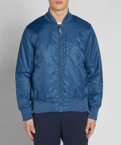 stussy blue flight satin bomber jacket men front