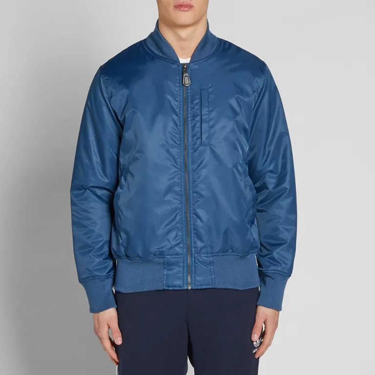 stussy blue flight satin bomber jacket men front