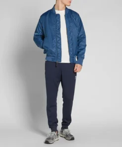 stussy blue flight satin bomber jacket men full view
