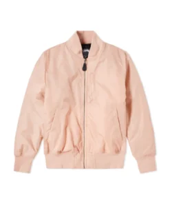 stussy blush peach satin flight bomber jacket front